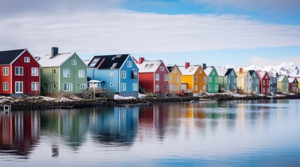 Wall Mural - colorful Icelandic houses by the lake.