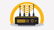 © Izzain - Icon yellow and gray for an Internet Gateway router or modem that can connect to the  server and database for technical internet wifi store data, white background.