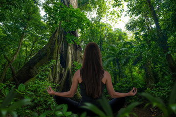 Wall Mural - Woman doing yoga and meditation in nature
