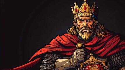 Wall Mural - A regal king wearing a crown, brandishing a sword in a majestic pose