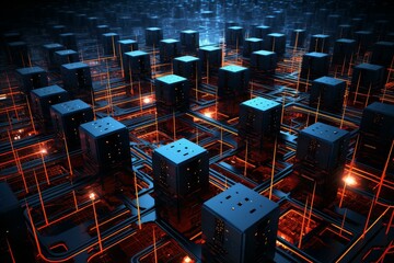 Poster - Advanced System network processor server. Digital cloud. Generate Ai