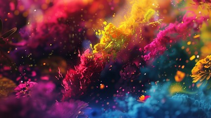 Wall Mural - A harmonious dance of gulal colors floating in the air