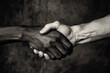 © Abul - African–American and American shaking hands, Black and white image.