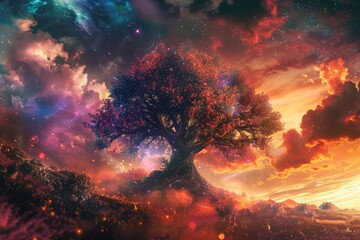 Wall Mural - tree is main focus of this colorful and vibrant image