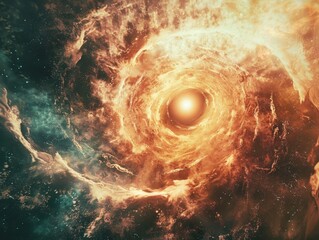 Wall Mural - bright yellow star is at center of swirling galaxy