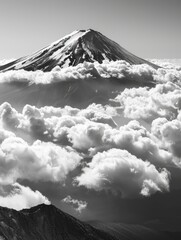 Poster - Mountain with clouds in sky