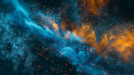 Wall Mural - A dynamic and vibrant portrayal of abstract blue and orange color powde