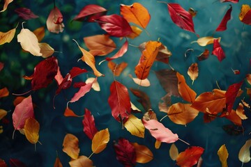 Wall Mural - Blue sky with lot of leaves falling from trees