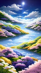 Wall Mural - sunset in the mountains, flying over the mountains