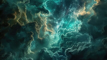 Wall Mural - Painting of cloudy sky with bright blue star in middle