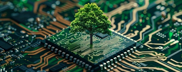 Poster - Tree growing on circuit board representing green technology