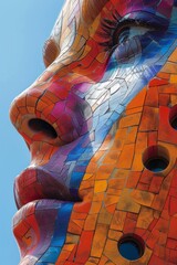 Wall Mural - A close up of a colorful face with holes in it, AI