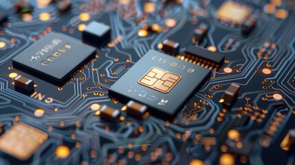 Poster - Detailed shot of a computer chip on a circuit board. Suitable for technology concepts