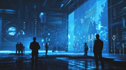 Poster - Briefing business technology background, future, blue glowing style. 