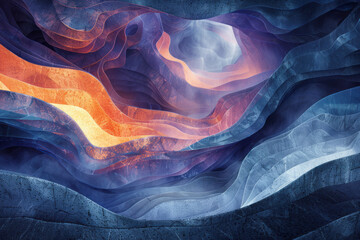 Poster - Conceptual illustration of a bat cave, with echoes and movements depicted as waves of sound and color,
