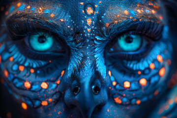 Poster - Nocturnal creature with eyes that glow in the dark, surrounded by fluorescent face markings,