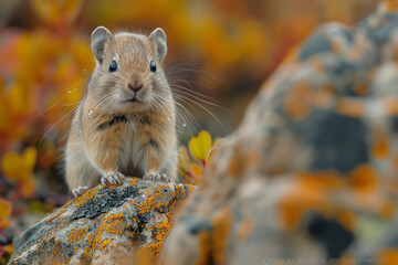 Wall Mural - Rodent with a coat that mimics the look of moss and stone, perfect for hiding in rocky areas,