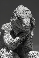 Poster - Reptilian species with skin that has a texture of cracked earth, blending into arid landscapes,