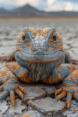 Fototapete - Reptilian species with skin that has a texture of cracked earth, blending into arid landscapes,