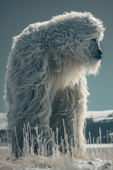 Poster - Surreal form of a yeti, with its furry texture turning into a snowy, mountainous landscape,