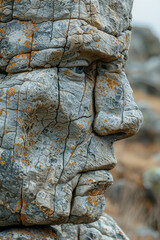 Aufkleber - Abstract form of a troll, with its rough, stony skin transitioning into a rugged, natural landscape,