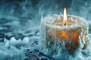 Poster - Visualization of a candle whose smoke turns into intricate, floating lace patterns,