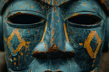 Poster - Visualization of a traditional mask that shifts shapes, revealing various cultural symbols and heritage,