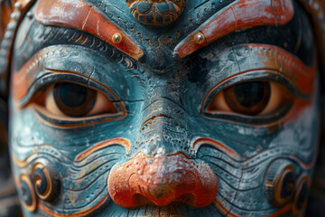 Aufkleber - Visualization of a traditional mask that shifts shapes, revealing various cultural symbols and heritage,