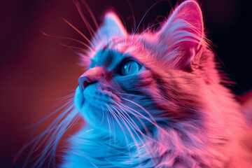 Aufkleber - A cat with a bioluminescent fur that changes color based on its mood, integrated with emotive technology,