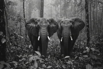 Poster - Elephants with artificial intelligence memory storage, assisting in forest navigation and species research,