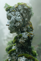 Wall Mural - Conceptual depiction of a mountain spirit, its craggy form composed of boulders and living moss,