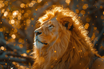 Poster - A lion whose mane flows like a flame, symbolizing courage and the fiery spirit of leadership,