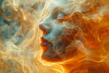Poster - Abstract depiction of a heartbeat, rhythmic pulsations visualized through throbbing lines and warm hues,