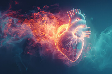 Poster - Abstract depiction of a heartbeat, rhythmic pulsations visualized through throbbing lines and warm hues,
