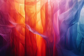 Poster - Visualization of a choir singing, layered lines in harmonious colors blending together,