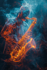 Aufkleber - Abstract portrayal of a jazz saxophone solo, spirals and swirls in smoky colors dancing together,