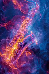 Poster - Abstract portrayal of a jazz saxophone solo, spirals and swirls in smoky colors dancing together,