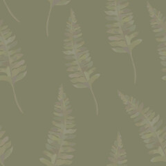 Seamless botanical vintage pattern on green background for design of fabrics, paper, packaging, textiles in hand drawn cartoon flat style.