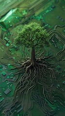 Aufkleber - Green tree thriving on a circuit board