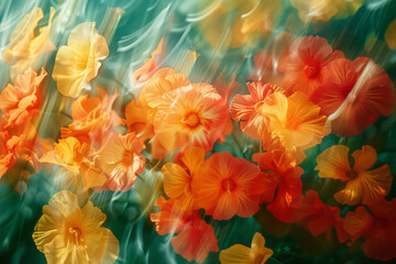 Leinwandbilder - Visualization of a samba rhythm, featuring bright yellows, greens, and reds that flow in rhythmic patterns,