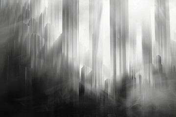Poster - Visualization of a piano sonata, with black and white keys transforming into a gradient of grays and silvers,