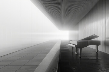 Poster - Visualization of a piano sonata, with black and white keys transforming into a gradient of grays and silvers,