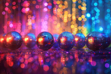 Fototapete - Abstract composition of a disco night, with glittering golds and silvers transitioning through vibrant disco lights,