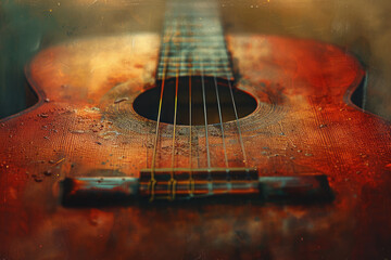Poster - Softly textured canvas with brush strokes that mimic the gentle tapping of a classical guitar,