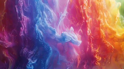 Wall Mural - An ethereal cascade of rainbow powder swirling gracefully in a choreographed dance of hues and textures