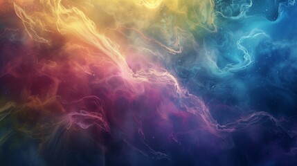 Wall Mural - An ethereal cascade of rainbow powder swirling gracefully in a choreographed dance of hues and textures