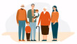 Illustration of a multi-generational family standing together, depicted in a flat, modern style