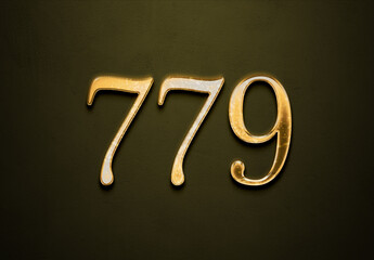 Old gold effect of 779 number with 3D glossy style Mockup.