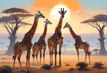 Wall Mural - World Giraffe Day ,21 june, Giraffe in its inhabitant place sun light realistic glow add more Fantasy close up face asthetic