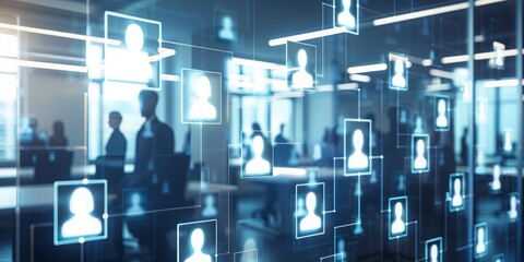 Poster - Connected Workforce: Abstract Network of Human Figures Representing Business Connections and Social Interaction in a Modern, Corporate Environment, Generative AI